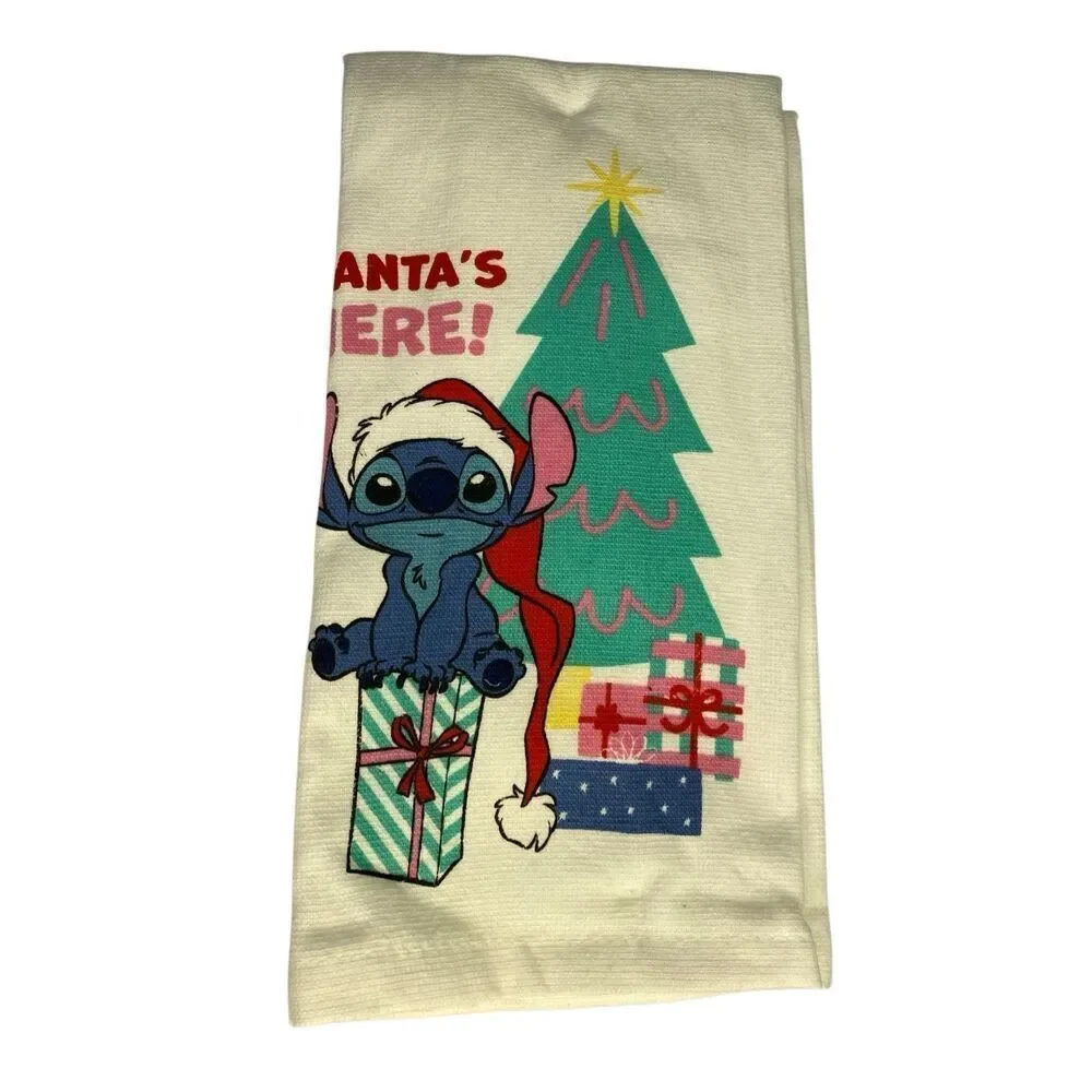 Disney Stitch Santa’s Here Christmas Kitchen Towels Set Of 2 18x28 Holiday